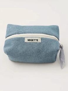 Джинсовая косметичка ручной работы с карманом Мигетт, размер S, голубая с полосатым подкладом