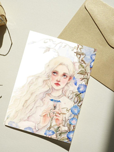 Открытка Оксана Викторова «Девочка с голубым вьюнком», односторонняя