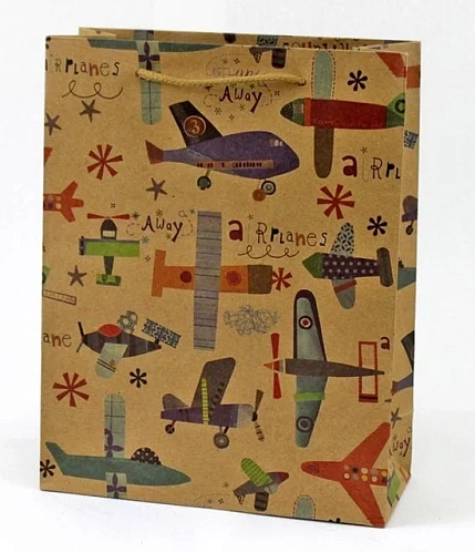 Пакет подарочный Ассорти. Крафт. Аэропланы, в ассортименте, фото 1.