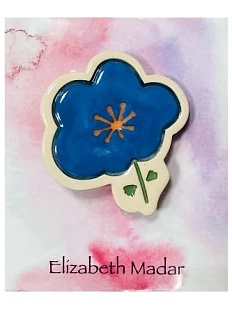Брошь ручной работы Elizabeth Madar Большой цветок, синий, керамика