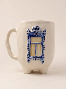 Кружка ручной работы на ножках Быкова керамика «Окно с синими ставнями» № 3,  керамика, 250 мл