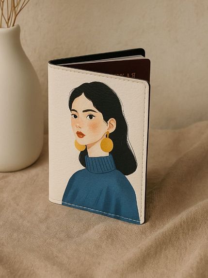Обложка на паспорт «Девушка в золотых серёжках», искусственная кожа, фото 2.