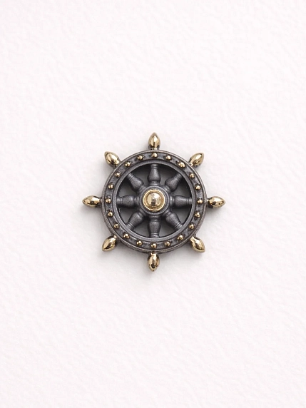 Брошь ручной работы Фарфор Булыгина «Штурвал», черно-золотистая, фото 2.