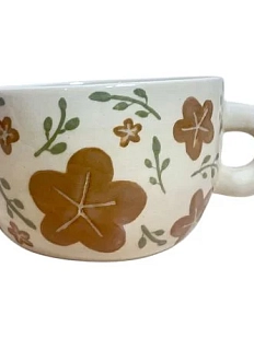 Кружка ручной работы Малёма с росписью Коричневые цветы и веточки, керамика, 550 мл