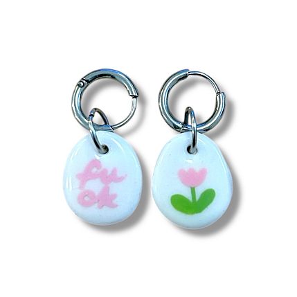 Серьги-конго «F*ck и цветочек», полимерная глина, фото 1.