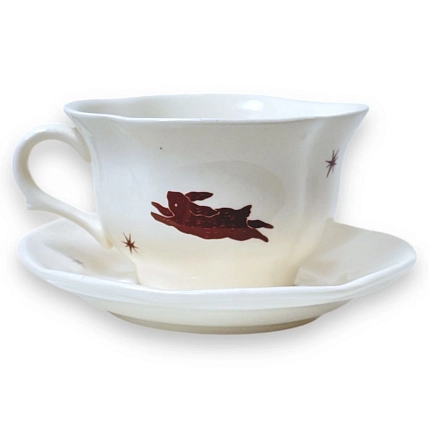 Чайная пара ручной работы Домик на дереве «Кролик и звёзды», полуфарфор, 200 мл, фото 1.