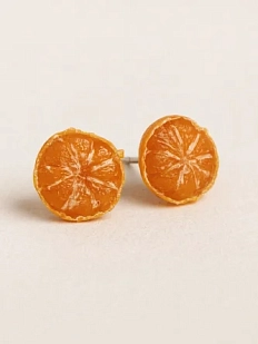 Серьги-гвоздики «Мандарин очищенный», полимерная глина