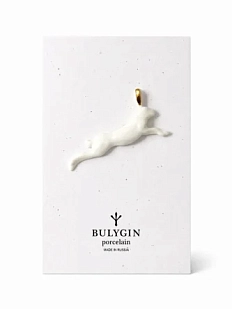 Брошь ручной работы Фарфор Булыгина «Заяц», бело-золотистая