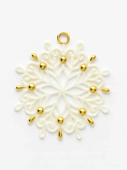 Игрушка новогодняя Фарфор Булыгина Bulygin «Снежинка», бело-золотистая, фото 4.