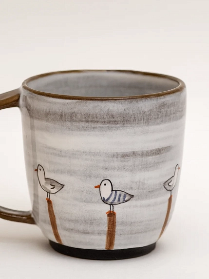 Кружка ручной работы Ким керамика с росписью Лис и чайки, керамика, 450 мл, фото 3.
