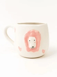 Кружка ручной работы Мария Гордеева с фигуркой «Лев», с розовыми сердечками, полуфарфор, 250 мл