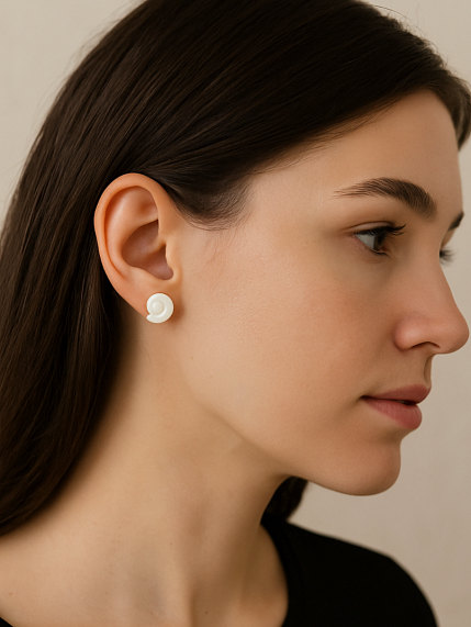 Сережки-гвоздики «Ракушки-завитки», белые, фарфор, в ассортименте, фото 7.