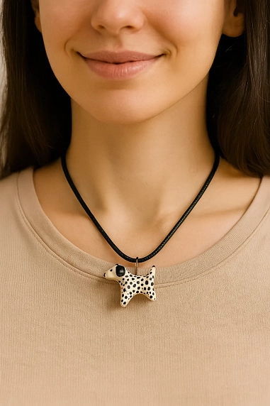 Подвеска ручной работы Боттери керамика с собачкой «Далматинец»‎, керамика, фото 3.