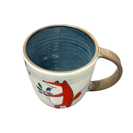 Кружка ручной работы Ким керамика с росписью Лис с голубикой, керамика, 450 мл, фото 4.