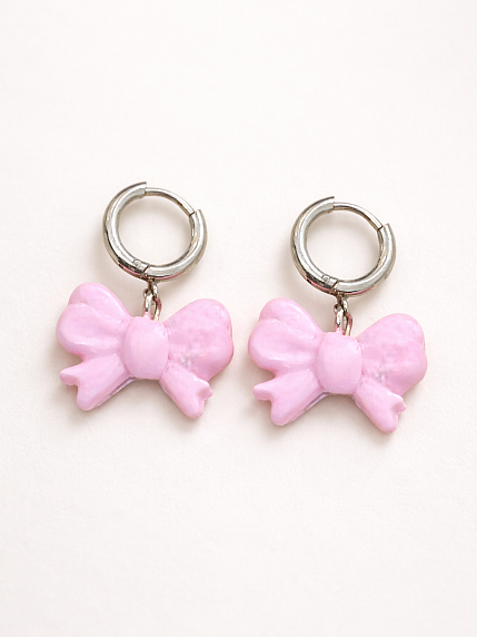 Серьги-конго Радость Рядом «Бантики», розовые, полимерная глина, фото 1.