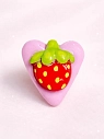 Кольцо ручной работы Радость Рядом Сердце с красной клубничкой, полимерная глина, незамкнутое, превью фото 2