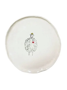 Тарелка ручной работы Мария Гордеева Овечка в жёлтом берете, белая, полуфарфор, 17 см