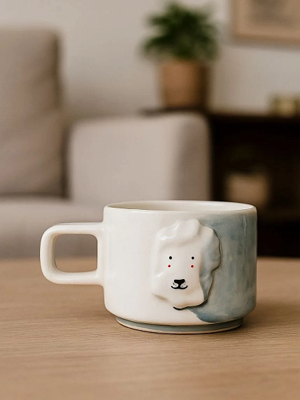 Кружка ручной работы Мария Гордеева с фигуркой «Лев», бело-серая, полуфарфор, 250 мл, фото 3.