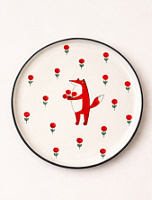 Тарелка ручной работы Ким керамика с бортиком Лис с ягодами, белая, 21 см