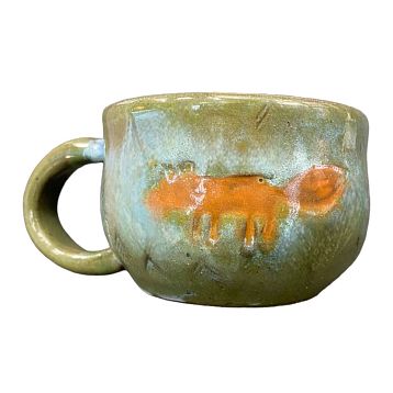 Кружка ручной работы Лиса и ёлки, светло-зелёная, керамика, 250 мл, фото 1.