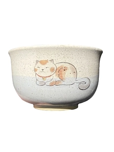 Чаша-тяван ручной работы Керемет «Котик трехцветный», голубая, керамика, 11,5 см