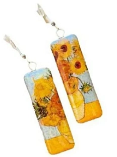 Серьги с картиной «Подсолнухи», дерево с эпоксидной смолой