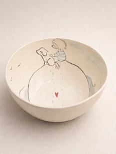 Пиала ручной работы НАДО ЖЕ с росписью «Девочка с собачкой», белая, керамика, 13 см