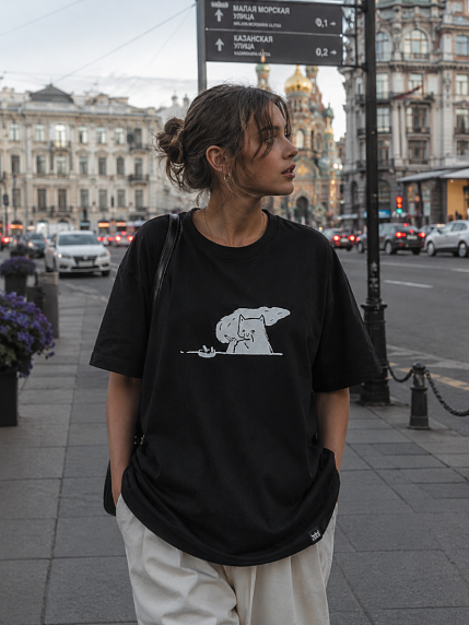 Футболка ШКЯ «Котик с сижкой», унисекс, 50, черная, фото 3.