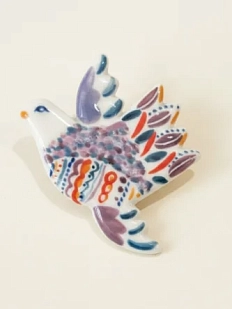 Брошь ручной работы Полина Гузеева «Птичка», розово-фиолетовая, фарфор