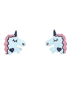 Серёжки-гвоздики «Единорожки», дерево, розовые