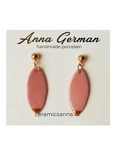 Серьги Анна Герман длинные, розово-золотистые, фарфор