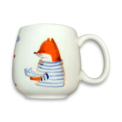 Кружка ручной работы Ким керамика с росписью Лис в тельняшке, фарфор, 350 мл, фото 1.