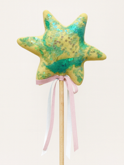 Волшебная палочка, жёлтая с голубыми пайетками, фото 1.