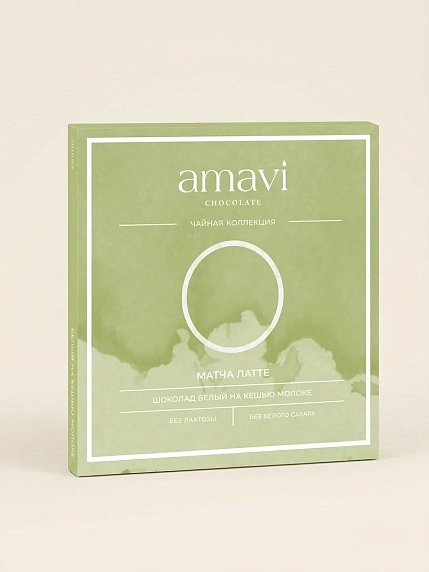 Шоколад Amavi «Матча Латте» белый на кешью, без сахара, 50 гр, фото 1.
