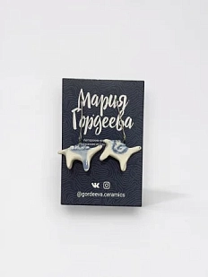 Серьги Мария Гордеева «Динозаврики» бело-зелёные, керамика