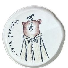 Тарелка ручной работы «Pleased bear в комбинезоне», керамика, 15 см