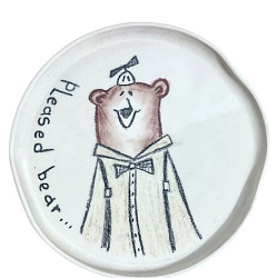 Тарелка ручной работы «Pleased bear в комбинезоне», керамика, 15 см