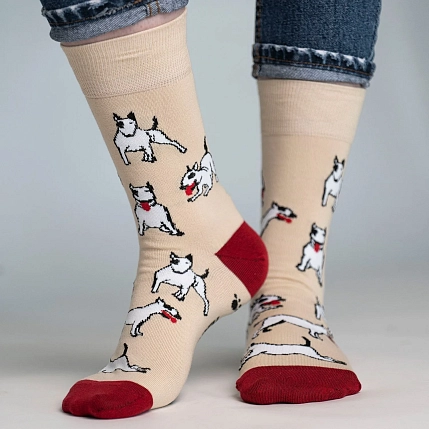 Носки «Хулиганский бультерьер», р-р 38-41, бежевые, фото 1.