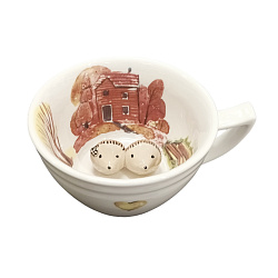 Чашка для чая ручной работы с фигуркой внутри Влюбленные ёжики, красная, фарфор, 250 мл