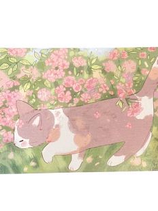 Открытка «Котёнок в цветах шиповника», А6