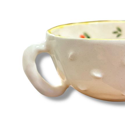 Кружка с шипами и красными цветами, бело-жёлтая, 200 мл, фото 4.