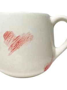 Кружка ручной работы Катя Вебер с розовыми сердечками, белая, полуфарфор, 350 мл, круглая