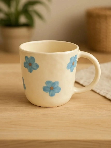 Чашка для чая ручной работы Шуши керамика Цветы голубые, керамика, 250 мл, фото 4.