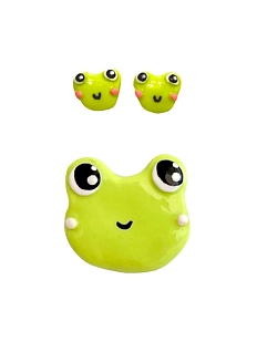 Набор Радость Рядом брошь «Лягушонок» и серёжки-гвоздики «Лягушки», полимерная глина, зеленый