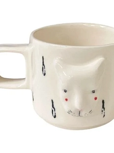 Кружка ручной работы Мария Гордеева с фигуркой Кот с чёрными каплями, полуфарфор, 250 мл