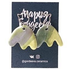 Составные серьги Цветы, керамика, серо-зелёные