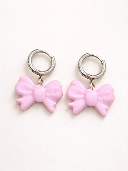 Серьги-конго Радость Рядом «Бантики», розовые, полимерная глина, фото 1.