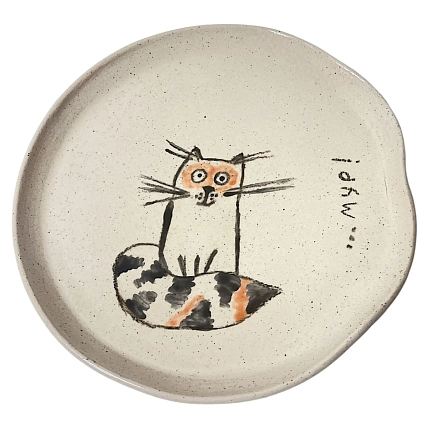 Тарелка ручной работы Правильная посуда с котиком «Мур!», керамика, 15 см, фото 1.