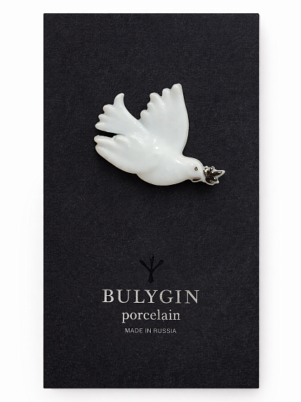 Брошь ручной работы Bulygin «Голубка Пикассо», бело-серебристая, фарфор, фото 1.