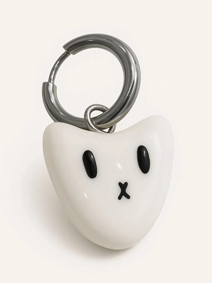 Моносерьга ПетПоллиПокет Котик, полимерная глина, белая, фото 2.